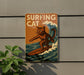 a picture of a cat surfing on a surfboard