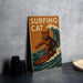 a picture of a cat surfing on a surfboard