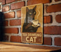 a sign on a brick wall that says tea drinking cat