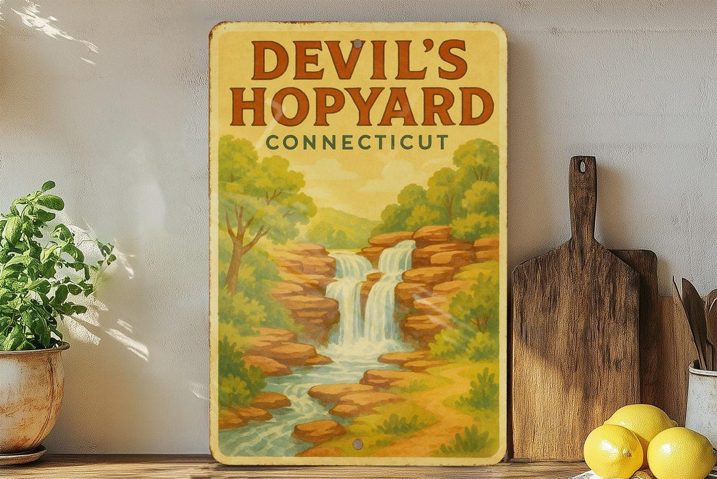 a painting of a waterfall on a wall