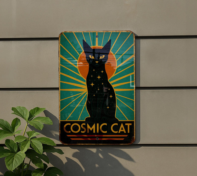 a sign on the side of a building that says cosmic cat