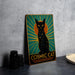 a black cat sitting on top of a wooden sign