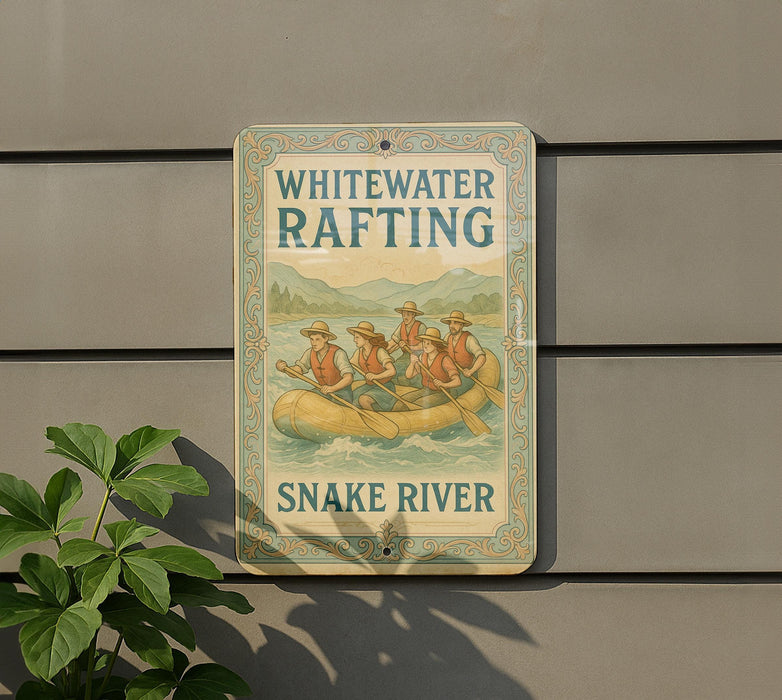 a sign on the side of a building that says whitewater rafting