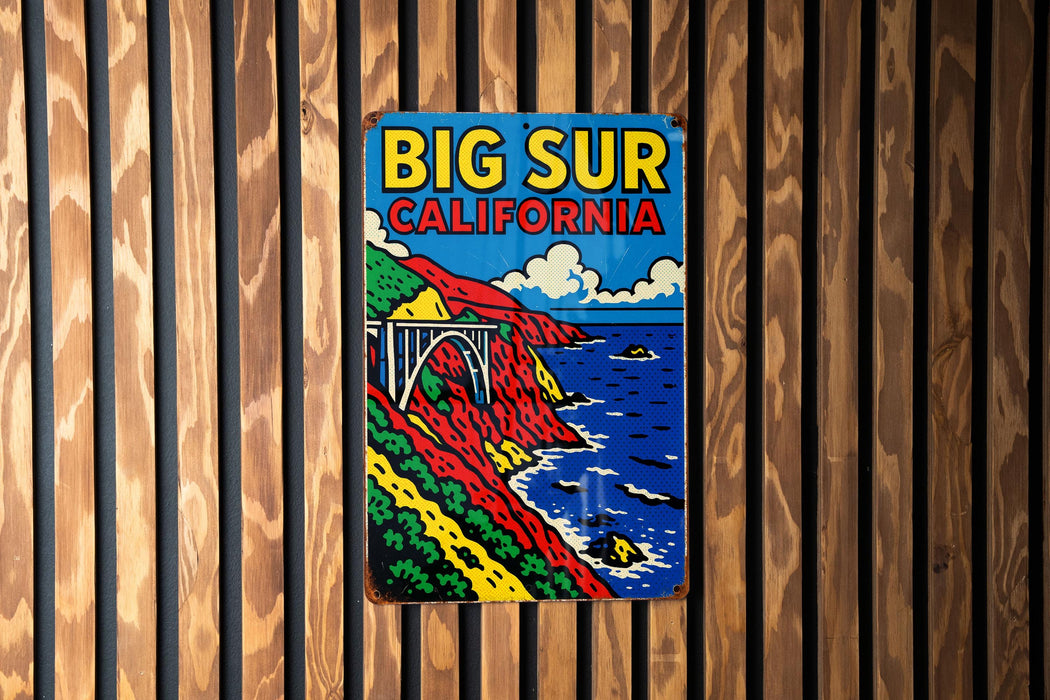 a wooden wall with a sign that says big sur california on it