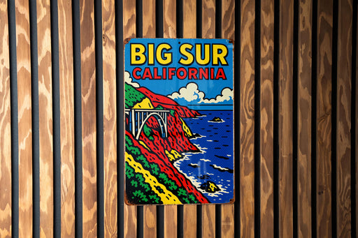 a wooden wall with a sign that says big sur california on it