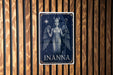 Celestial Inanna Metal Sign – Midnight Blue Goddess Wall Art, Indigo Starry Sky, Silver Accents, Vintage Tin Decor