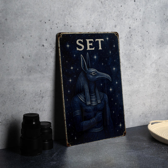 a picture of an egyptian god with the word set on it