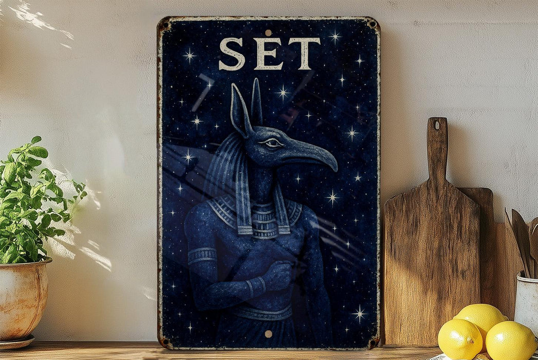 a painting of an egyptian god on a shelf