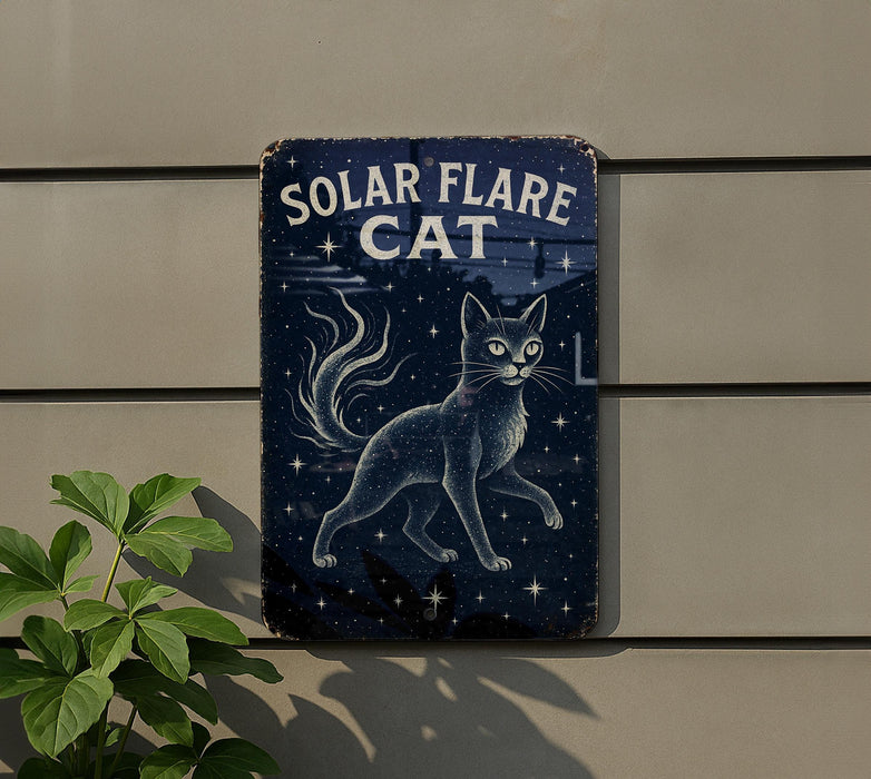 a sign on the side of a building that says solar flare cat
