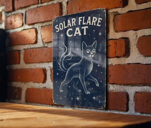 a sign on a brick wall that says solar flare cat