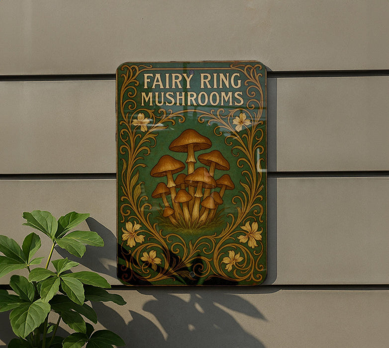 a sign on the side of a building that says fairy ring mushrooms