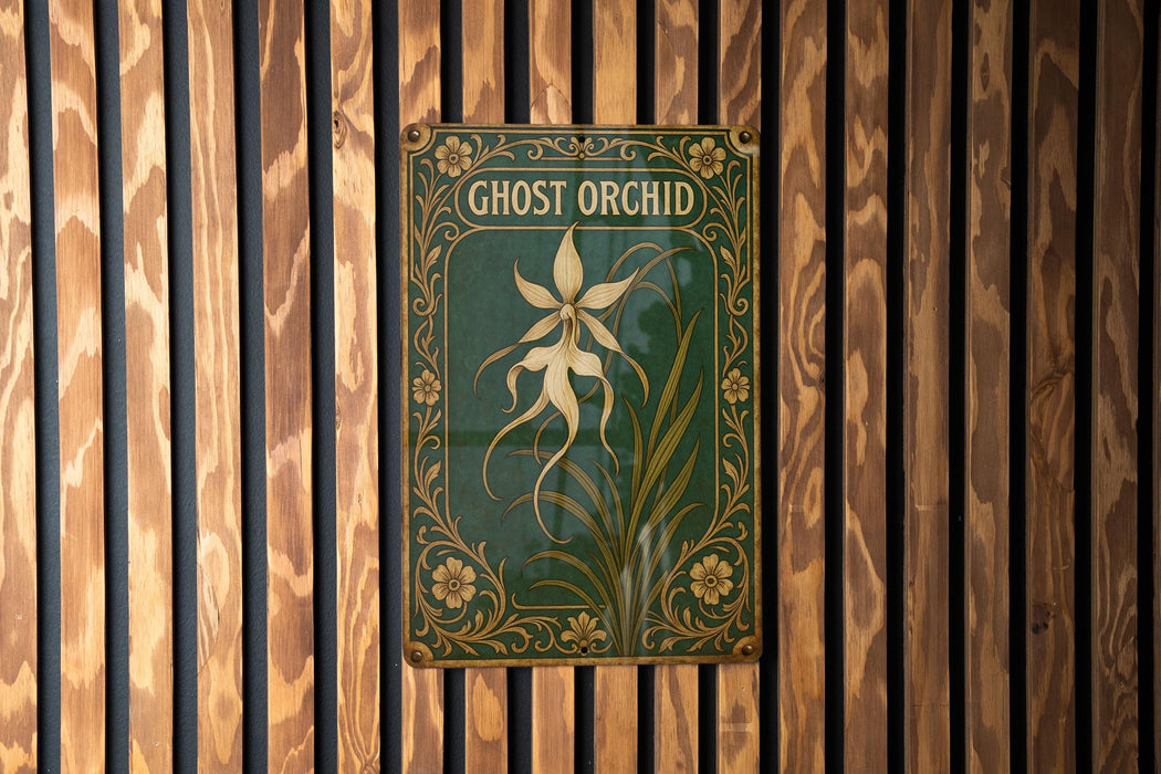 a close up of a sign on a wooden wall