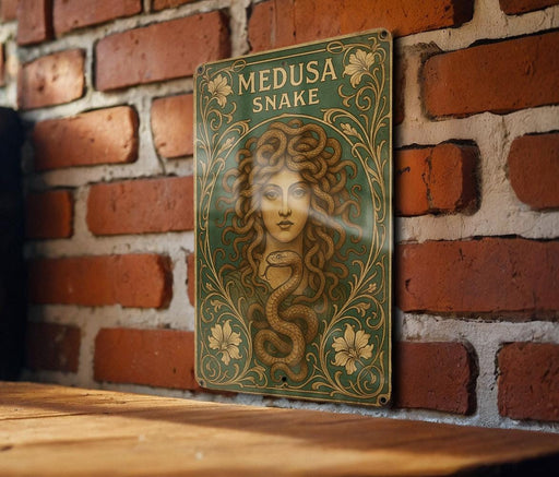 a picture of medusa snake on a brick wall