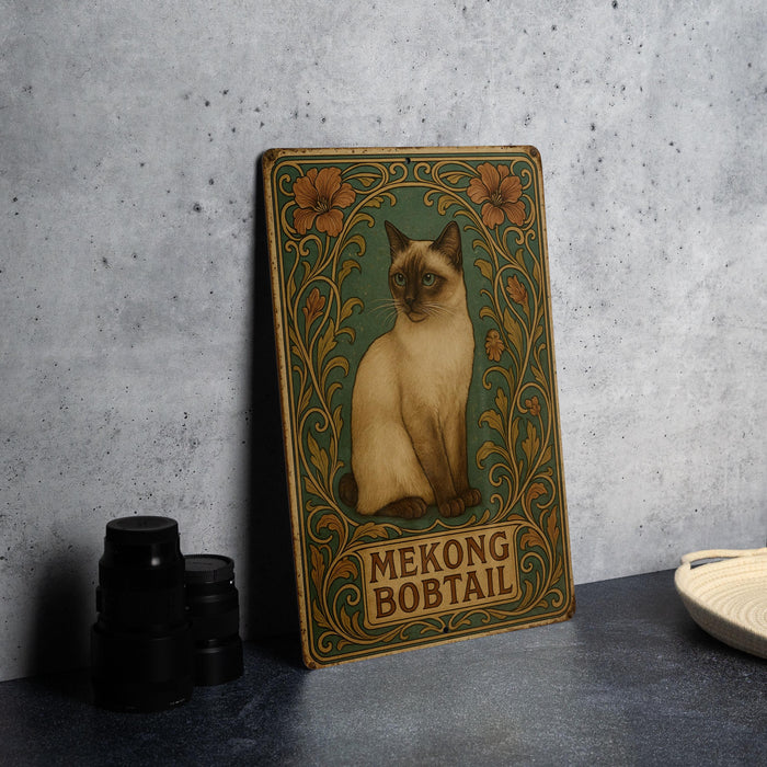 a picture of a siamese cat on a wooden plaque