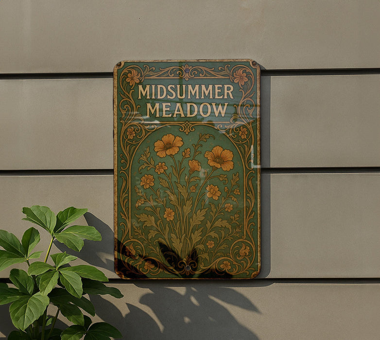 a sign on the side of a building that says midsummer meadow