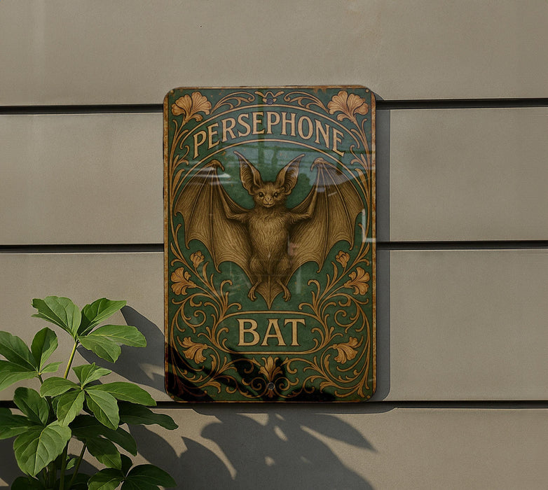 a sign on the side of a building with a bat on it