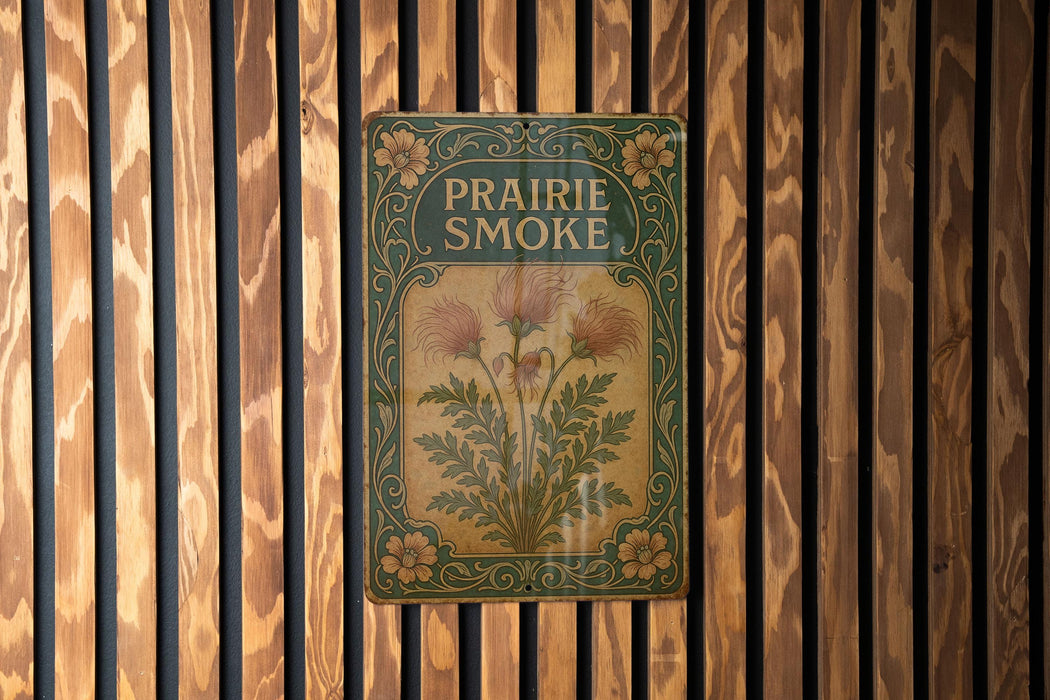 a sign on a wooden wall that says prairie smoke