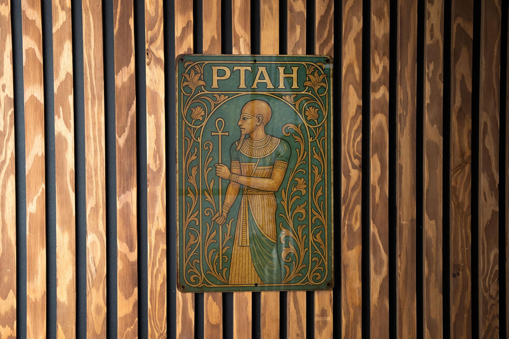 a wooden wall with a painting on it