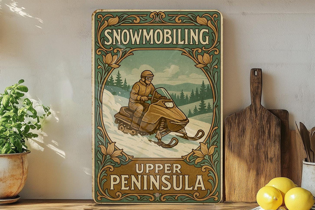 a picture of a man riding a snowmobile
