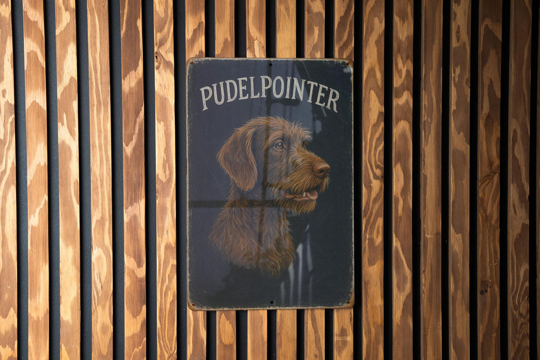 a picture of a dog on a wooden wall