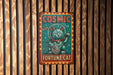 a sign on a wooden wall that says cosmic fortune cat