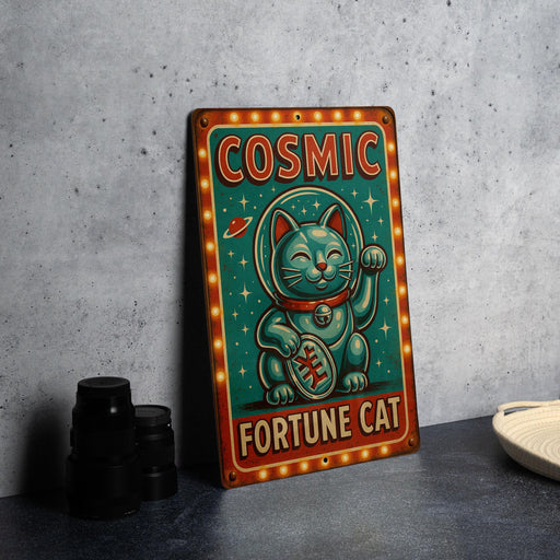 a picture of a sign that says cosmic fortune cat