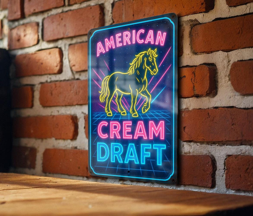a neon sign that reads american cream draft