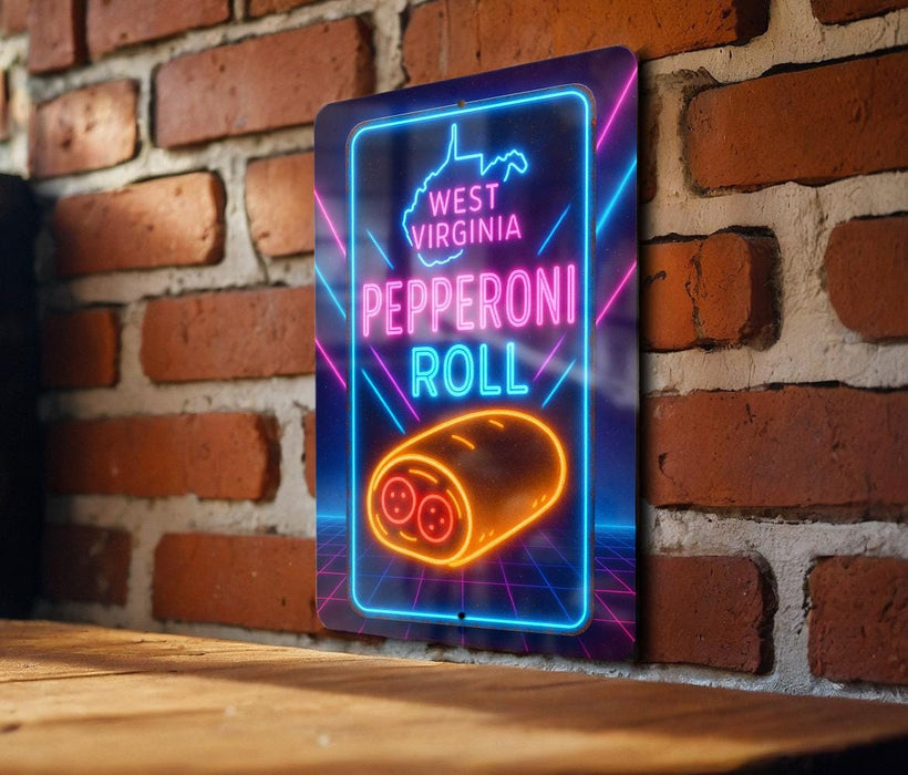 a neon sign that reads west virginia pepperoni roll