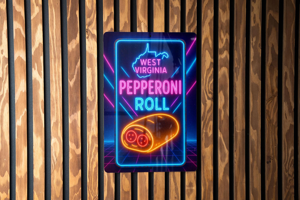 a neon sign that says west virginia pepperoni roll