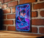 a neon lit picture of a cat sitting on top of a table