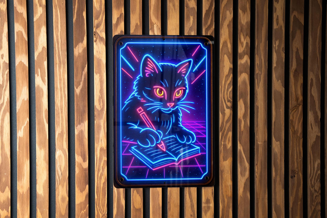 a neon sign with a cat on it
