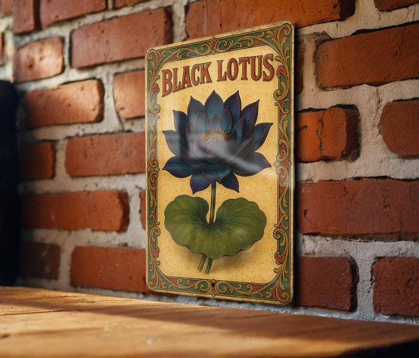 a picture of a black lotus on a brick wall