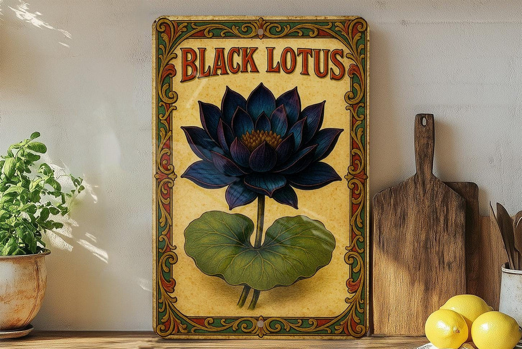 a picture of a black lotus on a yellow background