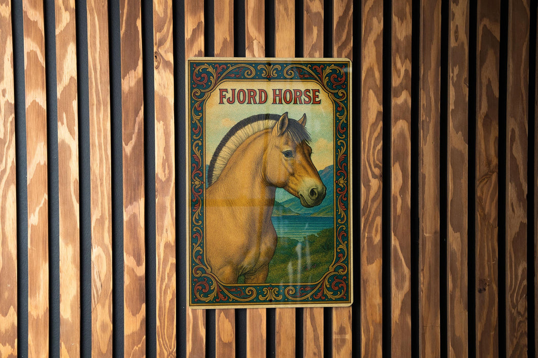 a picture of a horse on a wooden wall