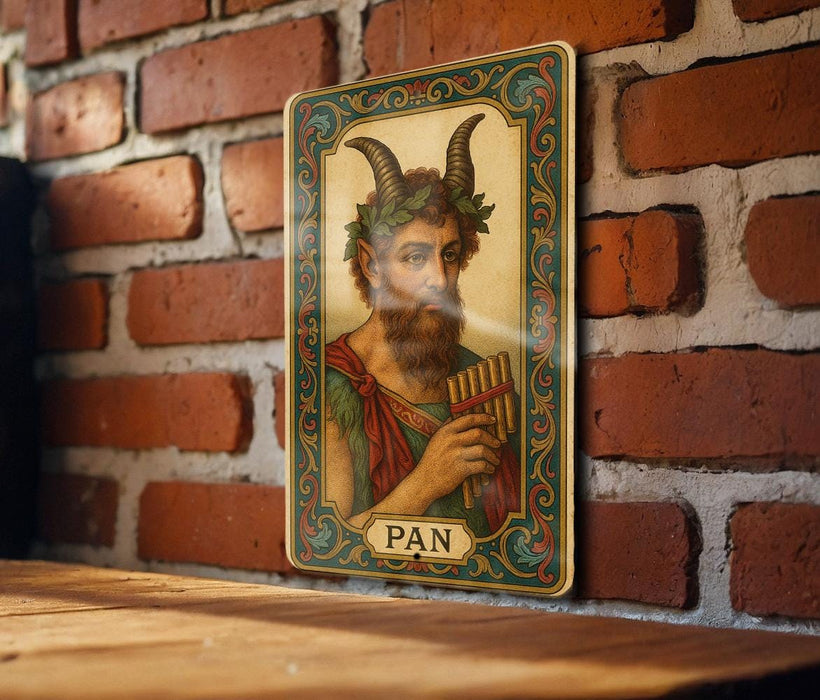 a picture of a man with a goat's head on a brick wall