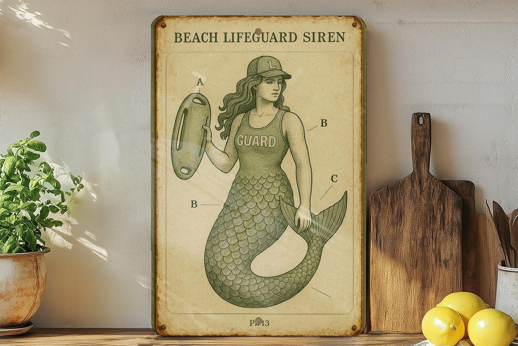 a vintage poster of a mermaid holding a paddle