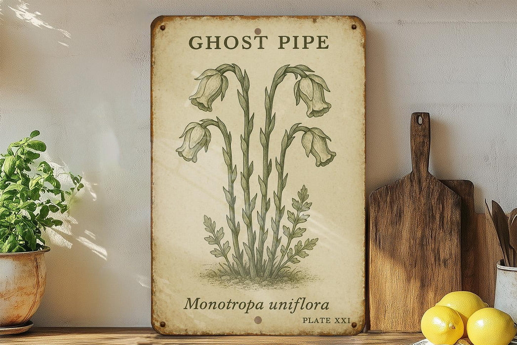 a ghost pipe sign sitting on top of a wooden shelf