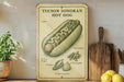 a poster of a hot dog on a shelf