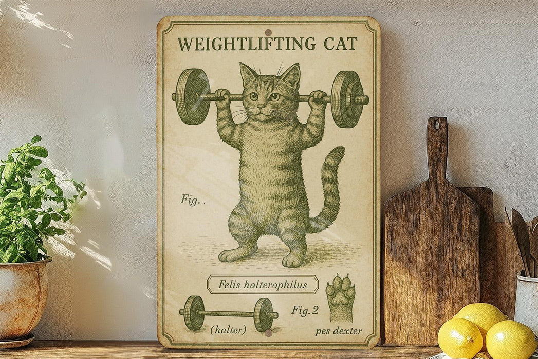 a picture of a cat lifting a barbell