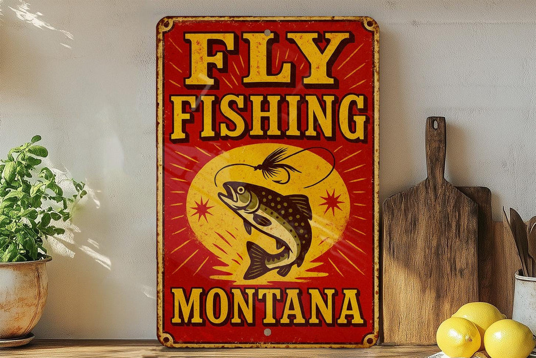 a sign that says fly fishing montana on it