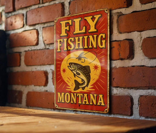 a sign on a brick wall that says fly fishing montana