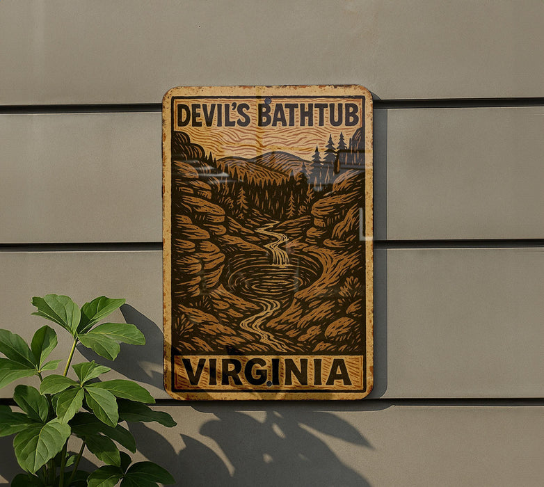 a sign on the side of a building that says devil's bathtub virginia