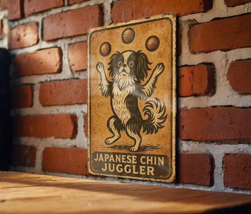 a sign on a brick wall that says japanese chin juggler