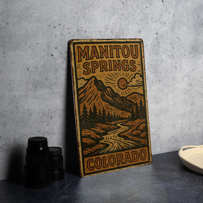 a wooden sign sitting on top of a table