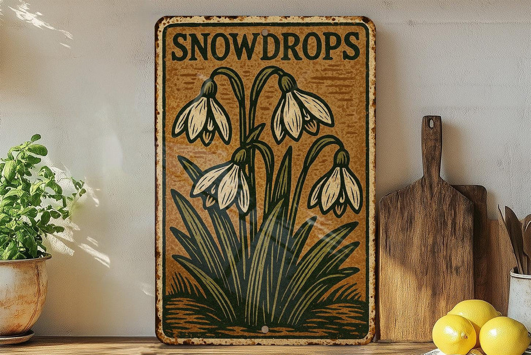 a picture of snowdrops on a shelf next to lemons