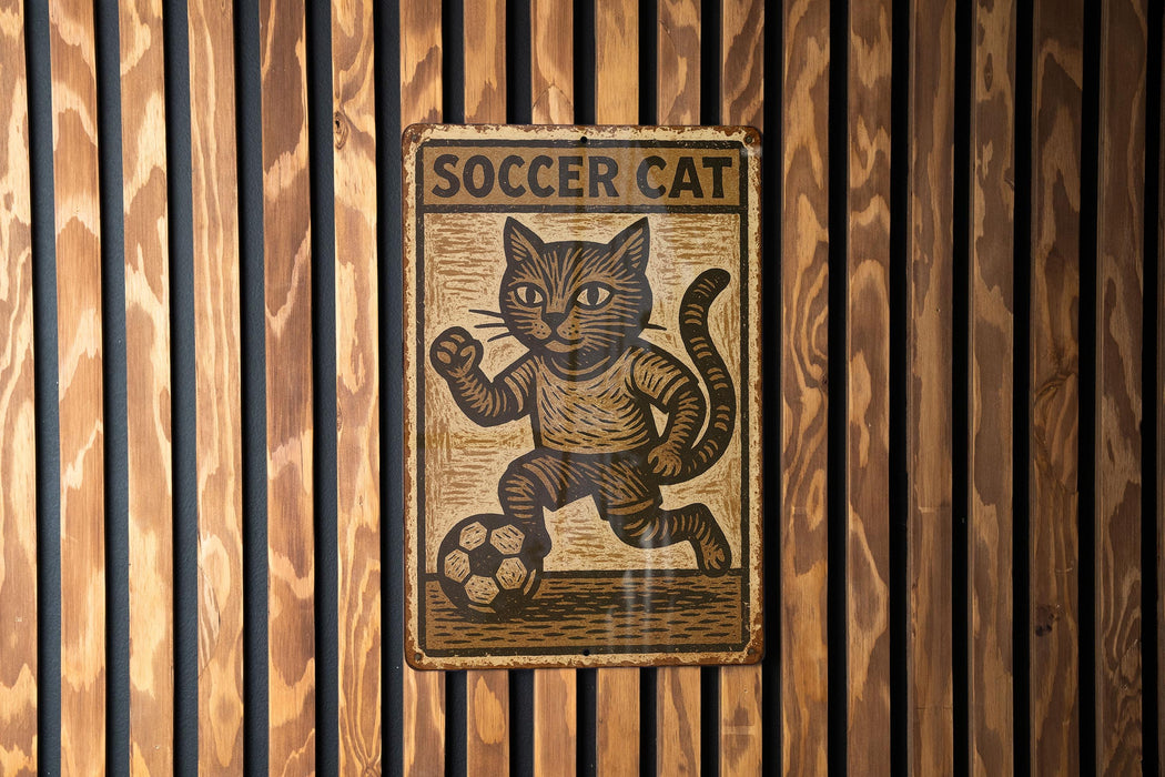 a picture of a cat on a wooden wall