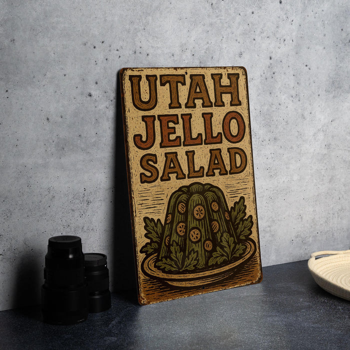a wooden sign that says utah jello salad