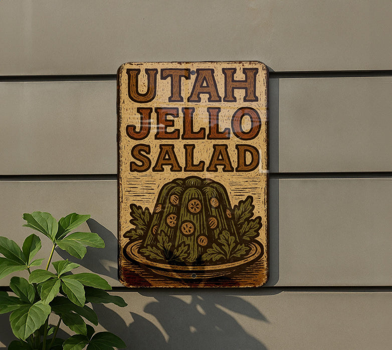 a sign on the side of a building that says utah jello salad