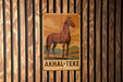 a picture of a horse on a wooden wall