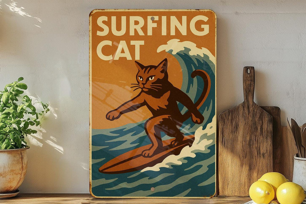 a picture of a cat surfing on a surfboard